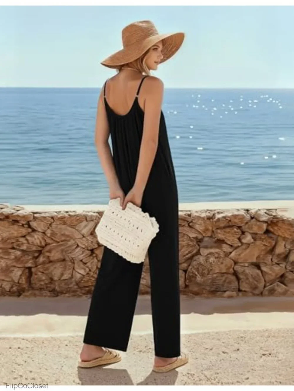 Boho Wide Leg Jumpsuit Women Sleeveless Summer Romper Adjustable Spaghetti